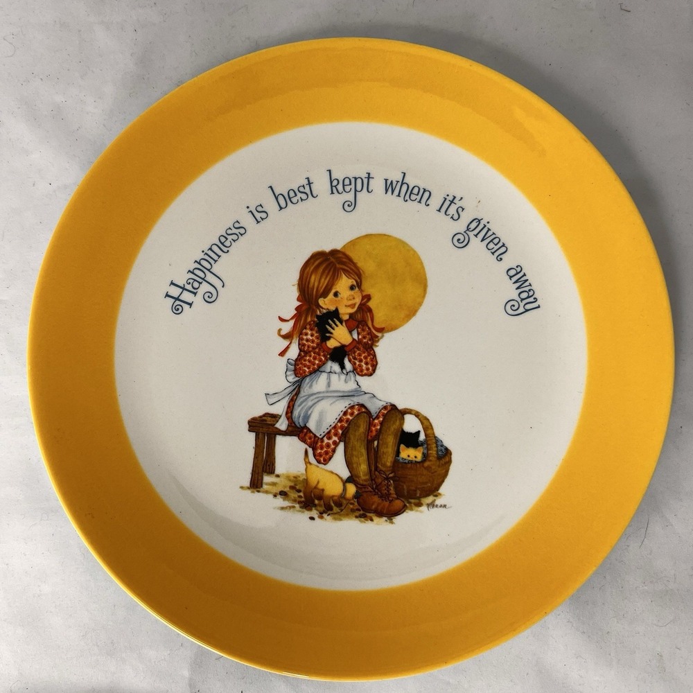 Vintage 1978 Hallmark Keepsake Dear Hearts Plate Happiness Quote Girl Cat